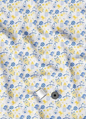 Tecido Oxford Estampa Digital Roupinha Amarela e Azul1,55m de Largura