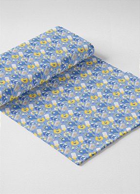 Tecido Oxford Estampa Digital Roupinha e Mamadeira Azul 1,55m de Largura