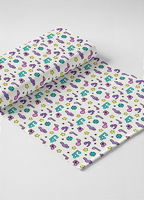 Tecido Oxford Estampa Digital Notas Musicais Infantil 1,55m de Largura