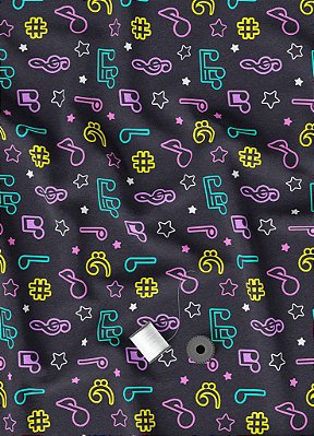 Tecido Oxford Estampa Digital Notas Musicais Neon 1,55m de Largura