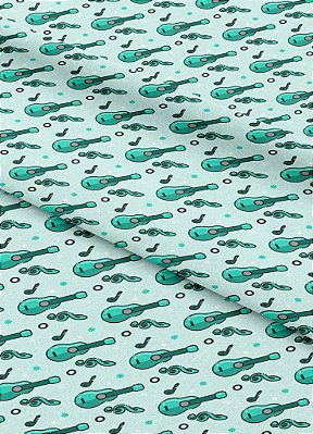 Tecido Oxford Estampa Digital Violão Azul 1,55m de Largura