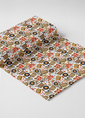 Tecido Oxford Estampa Digital Vitrolas e Radios 1,55m de Largura