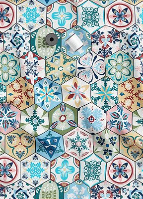 Tecido Oxford Estampa Digital Patchwork Portugues 1,55m de Largura