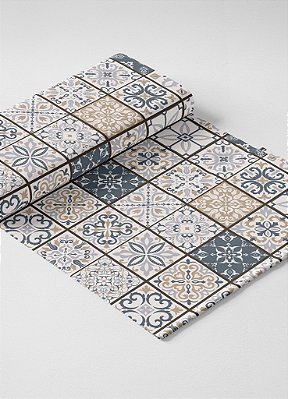 Tecido Oxford Estampa Digital Quadros Florais Palha e Marinho 1,55m de Largura