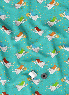 Tecido Oxford Estampa Digital Arcanjos Fundo Azul 1,55m de Largura