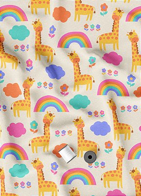 Tecido Oxford Estampa Digital Girafinha Arco-Íris 1,55m de Largura
