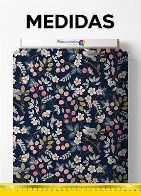 Tecido Oxford Estampa Digital Botão De Flores Fundo Marinho 1,55m de Largura