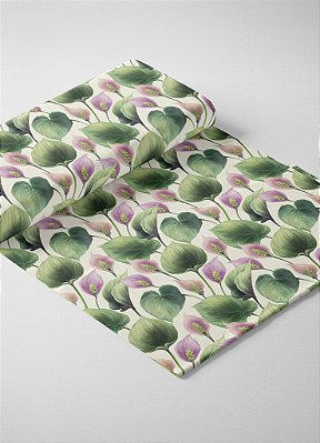Tecido Oxford Estampa Digital Copo De Leite Roxo e Verde 1,55m de Largura