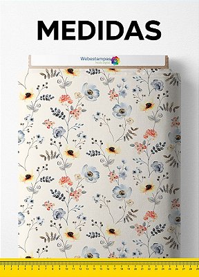Tecido Oxford Estampa Digital Floral Aquarela Azul Fundo Branco 1,55m de Largura