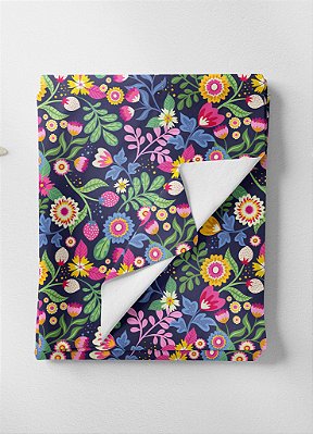 Tecido Oxford Estampa Digital Flores Multicores Fundo Marinho 1,55m de Largura