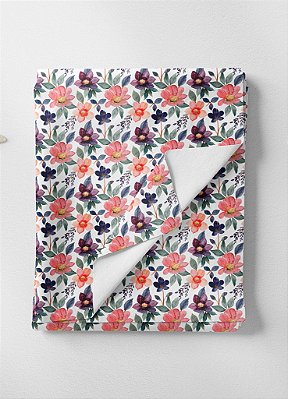 Tecido Oxford Estampa Digital Flores Pintura Roxo e Rose 1,55m de Largura