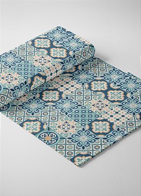 Tecido Oxford Estampa Digital Arabesco Azulejo Azul e Palha 1,55m de Largura