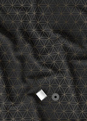 Tecido Oxford Estampa Digital Arabesco Circular Fundo Preto 1,55m de Largura