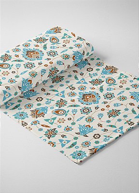 Tecido Oxford Estampa Digital Arabesco Floral Azul Com Beje 1,55m de Largura