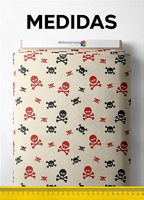 Tecido Oxford Estampa Digital Caveira Preto e Vermelho 1,55m de Largura