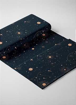 Tecido Oxford Estampa Digital Sistema Solar Dourado e Azul 1,55m de Largura