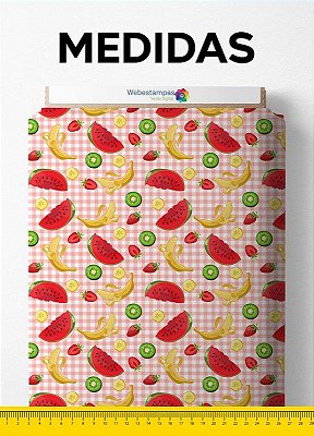 Tecido Oxford Estampa Digital Melancia e Banana Xadrez 1,55m de Largura