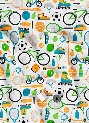 Tecido Oxford Estampa Digital Biciletas e Esportes Colorido 1,55m de Largura