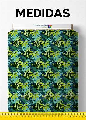 Tecido Oxford Estampa Digital Folhas Tons Neon Verde 1,55m de Largura