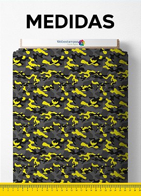 Tecido Helanca Estampa Digital Camuflada Amarela e Cinza 1,55m de Largura