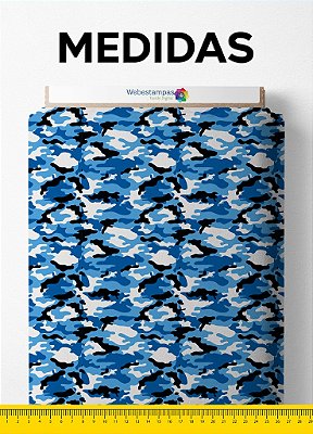 Tecido Helanca Estampa Digital Camuflada Azul, Branco e Preto 1,55m de Largura