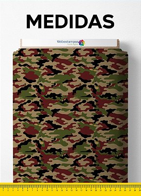Tecido Helanca Estampa Digital Camuflada Verde, Vermelho, Preto e Bege 1,55m de Largura
