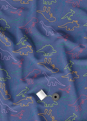 Tecido Helanca Estampa Digital Dinos Coloridos Fundo Azul 1,55m de Largura