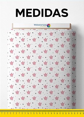 Tecido Helanca Estampa Digital  Coroa Rosa Fundo Branco 1,55m de Largura