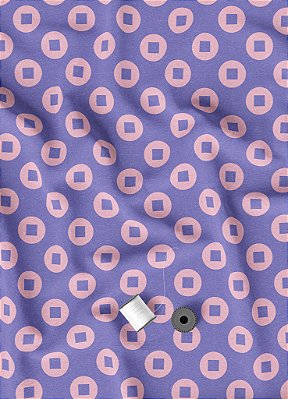 Tecido Helanca Estampa Digital Círculos e Quadros Roxo e Rosa 1,55m de Largura