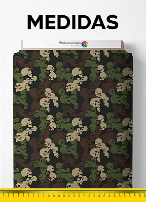 Tecido Helanca Estampa Digital Camuflado De Caveiras Verde 1,55m de Largura