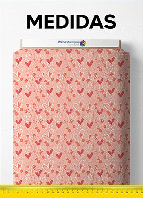 Tecido Bember Estampa Digital Corações e Cerejas 1,55m de Largura