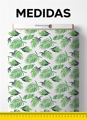 Tecido Velboa Estampa Digital Folhas Fundo Branco 1,55m de Largura