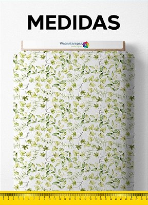 Tecido Velboa Estampa Digital Ramos de Plantas Fundo Branco 1,55m de Largura