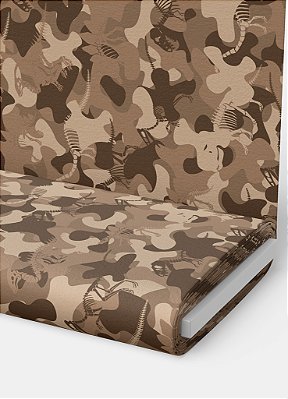 Tecido Veludo Suede Estampa Digital Camuflagem Marrom e Dinos 1,40m de Largura