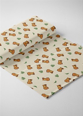 Tecido Veludo Suede Estampa Digital Gatinho Fundo Palha 1,40m de Largura