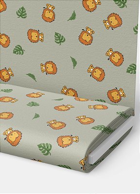 Tecido Veludo Suede Estampa Digital Leãozinho Fundo Verde 1,40m de Largura