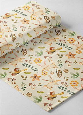 Tecido Veludo Suede Estampa Digital Animais Da Floresta 1,40m de Largura