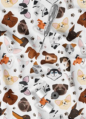 Tecido Veludo Suede Estampa Digital Filhotes de Cachorro 1,40m de Largura