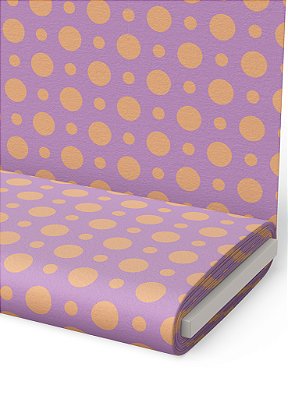Tecido Veludo Suede Estampa Digital  Bolinhas Palha Fundo Roxo 1,40m de Largura