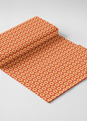 Tecido Veludo Suede Estampa Digital  Circulos Amarelo Fundo Laranja 1,40m de Largura