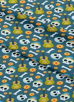 Tecido Veludo Suede Estampa Digital Caveira Mariachi 1,40m de Largura