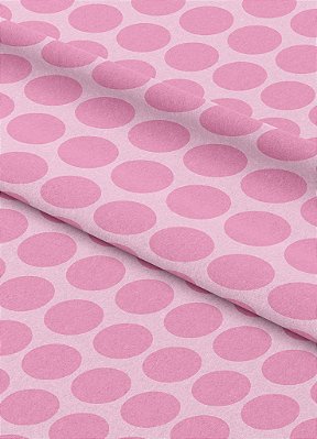 Tecido Veludo Suede Estampa Digital  Poa Grande Rosa e Branco 1,40m de Largura