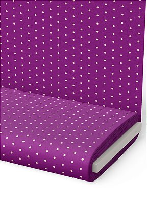 Tecido Veludo Suede Estampa Digital  Poa Mini Branco e Roxo 1,40m de Largura