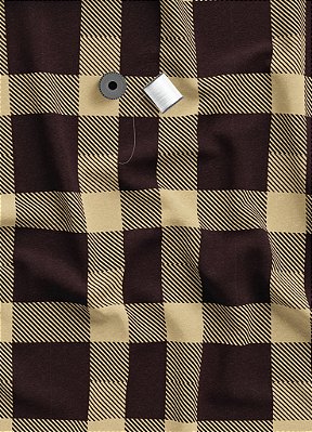Tecido Veludo Suede Estampa Digital  Xadrez Fino Marrom e Palha 1,40m de Largura