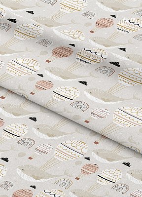 Tecido Veludo Suede Estampa Digital Baleinha Baloeira 1,40m de Largura