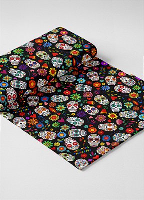 Tecido Veludo Suede Estampa Digital Caveiras Mexicanas 1,40m de Largura