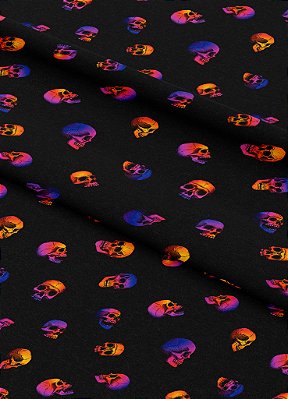 Tecido Veludo Suede Estampa Digital Caveirinhas Neon 1,40m de Largura