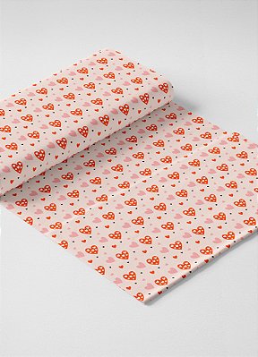 Tecido Veludo Suede Estampa Digital Coração Carinhoso 1,40m de Largura