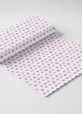 Tecido Veludo Suede Estampa Digital Corações Lilás e Rosa 1,40m de Largura