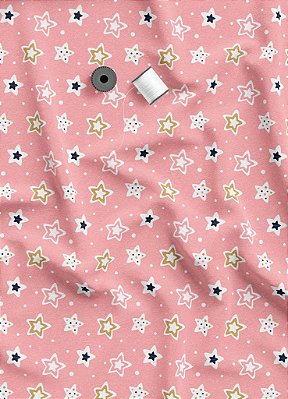 Tecido Veludo Suede Estampa Digital Star Rosa 1,40m de Largura
